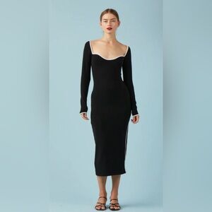 Sophie Rue Sweetheart Neck Black Long Sleeve Lightweight Knit Dress- Small